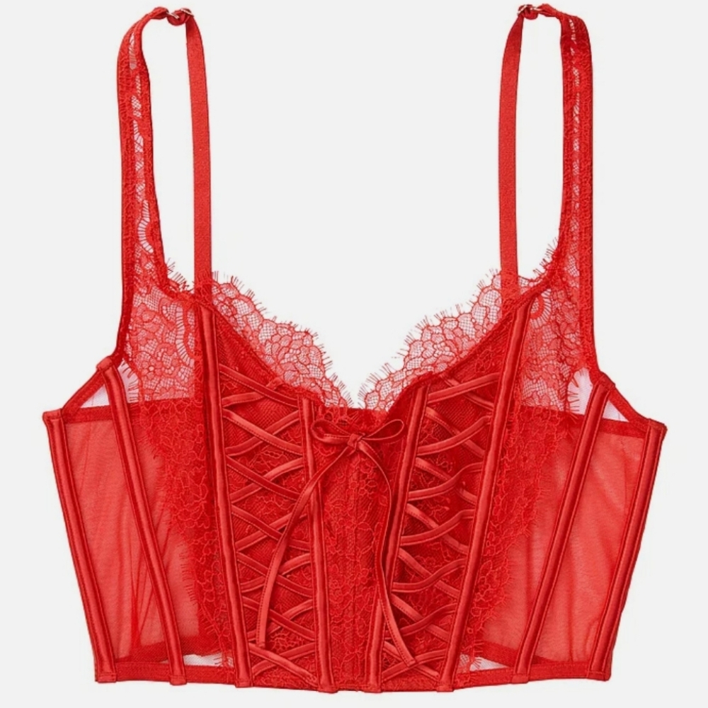 Victoria's Secret Dream Angels Lace Trim Corset Top Size M/DD Vamp Goth Sexy